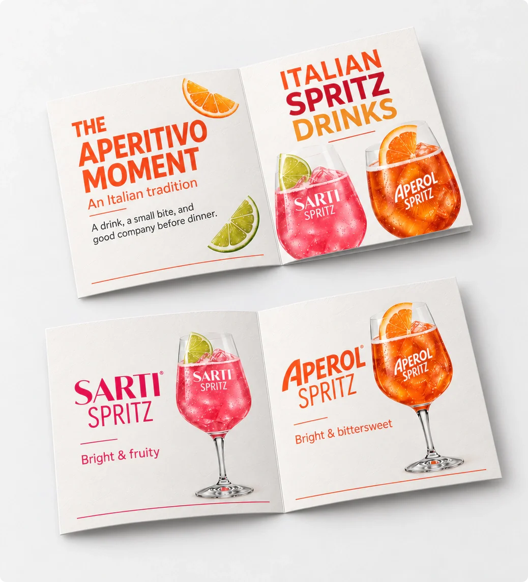The Aperitivo Moment brochure with Italian Spritz drinks