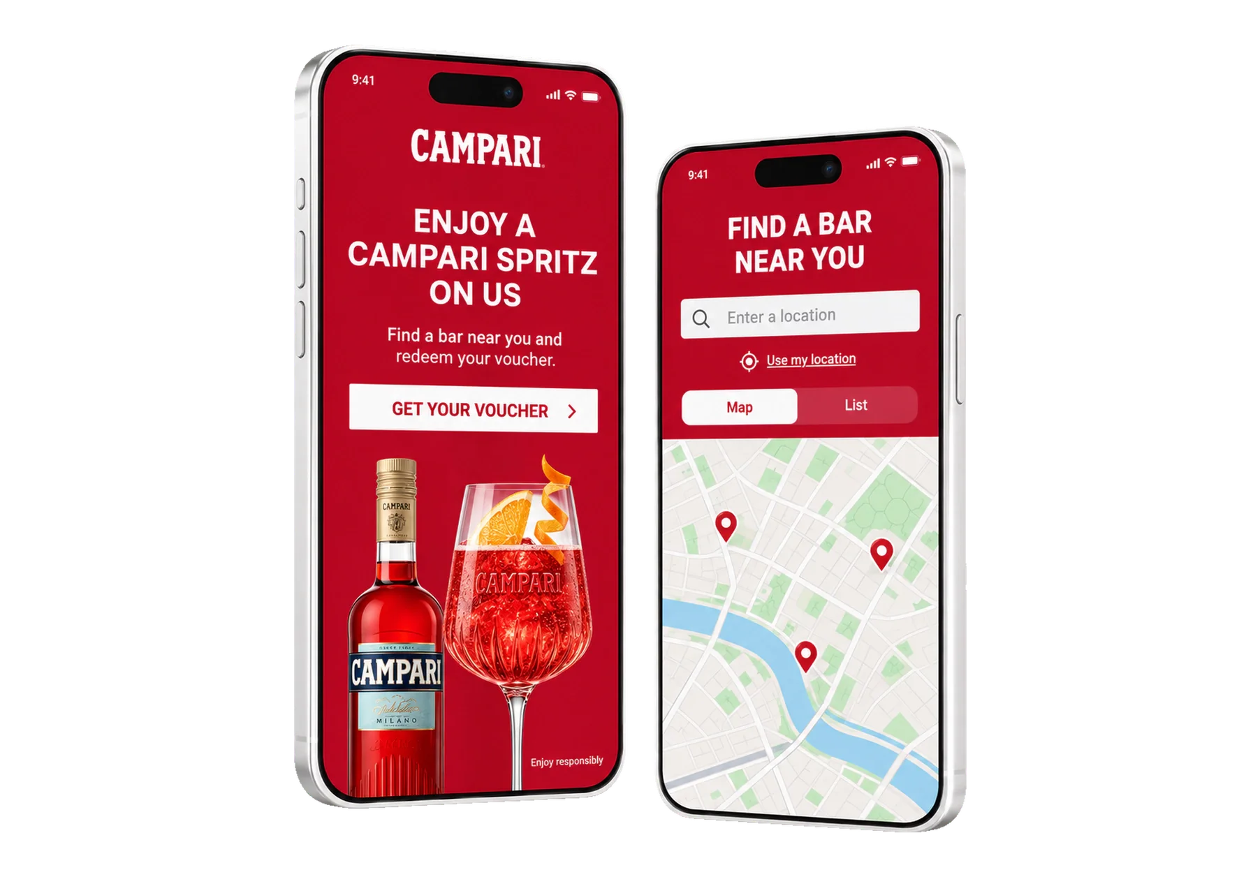 Campari Spritz voucher campaign on two smartphones
