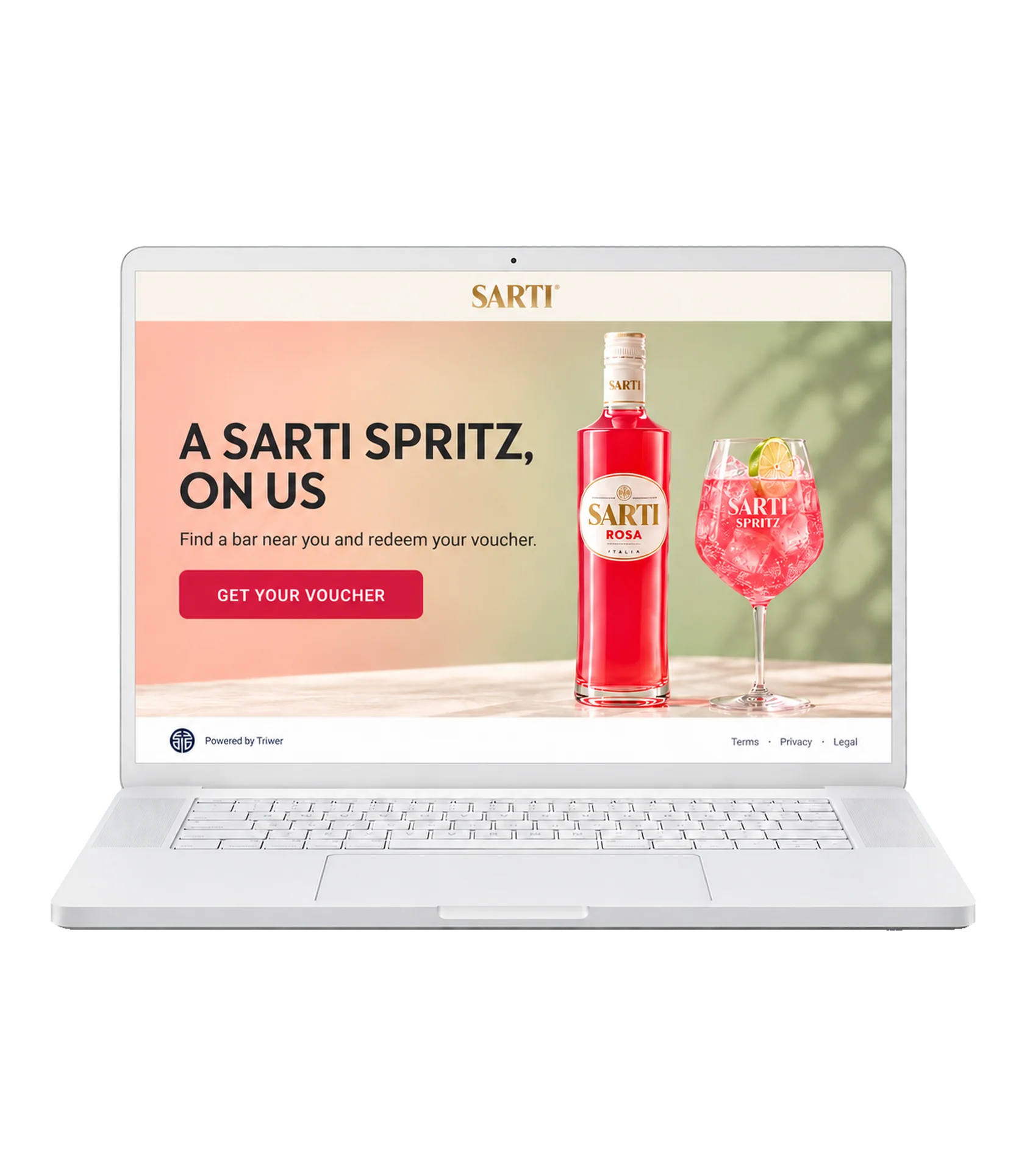 Sarti Spritz campaign landing page on a laptop