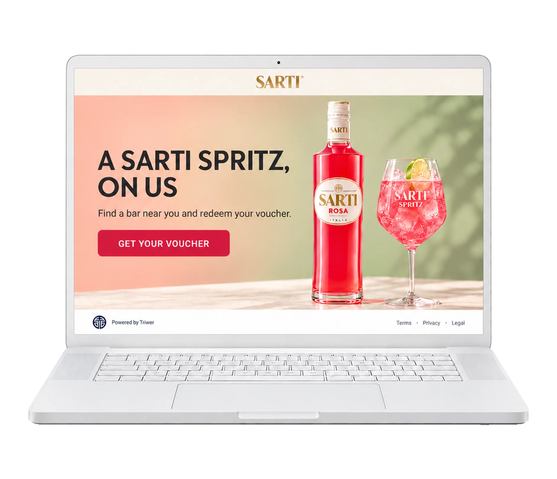 Sarti Spritz campaign website on a laptop, wide view